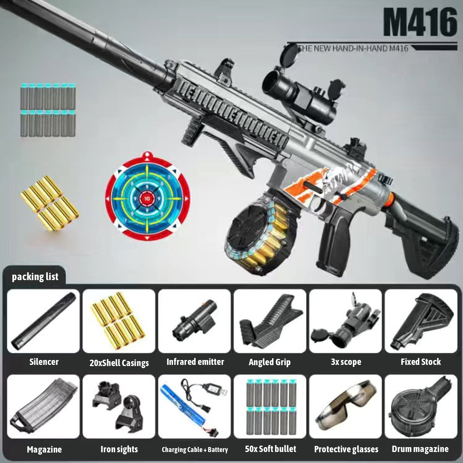 Nerf Shell M416 Shell Ejecting Nerf Automatic Rifle With Silencer