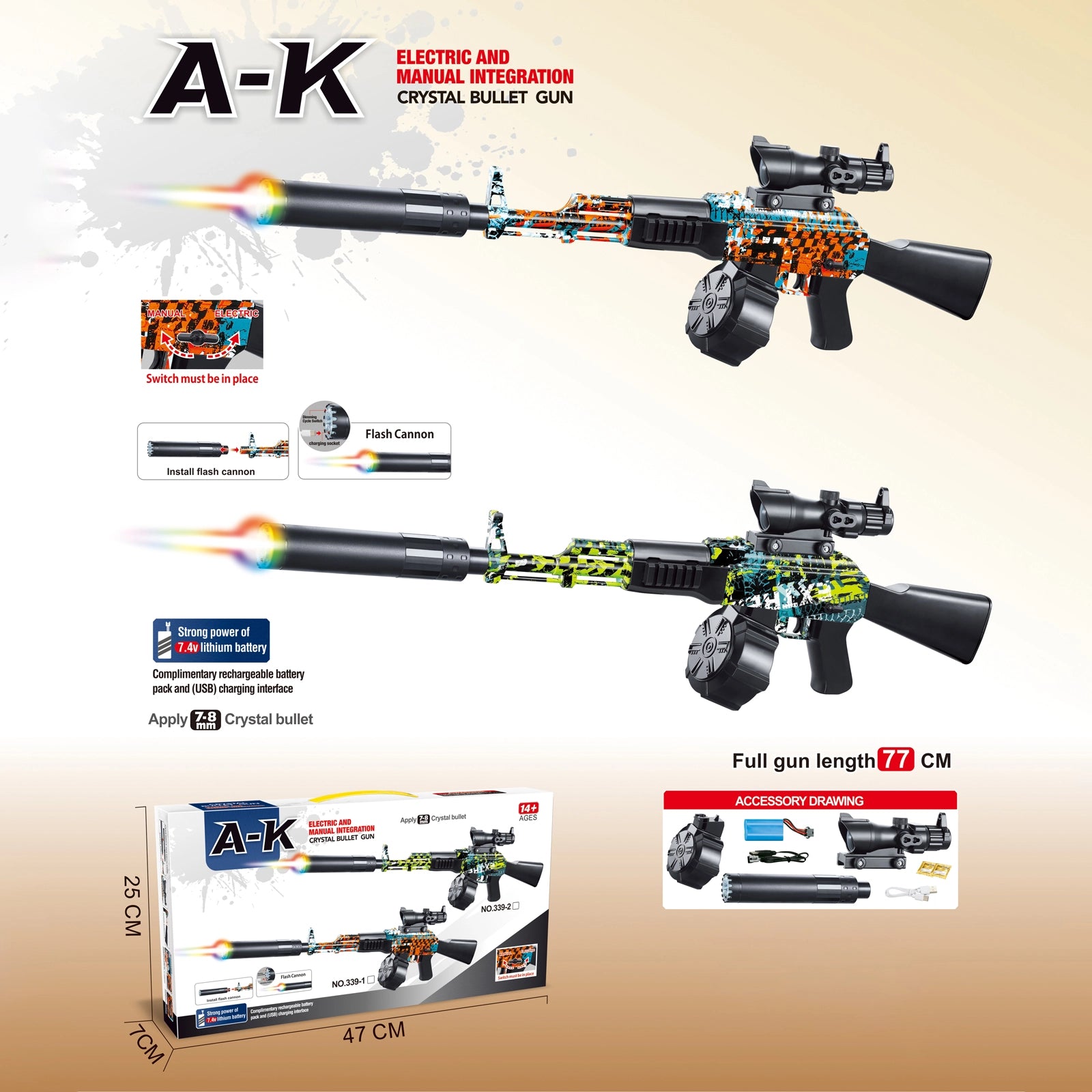 AK47 Semi Auto Toys Gel Blaster Rifle With Drum Magazine