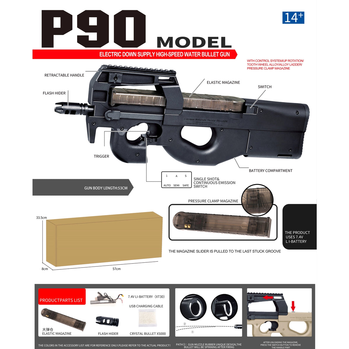 Semi Automatic Orbeez Submachine Gun With Flashlight - P90
