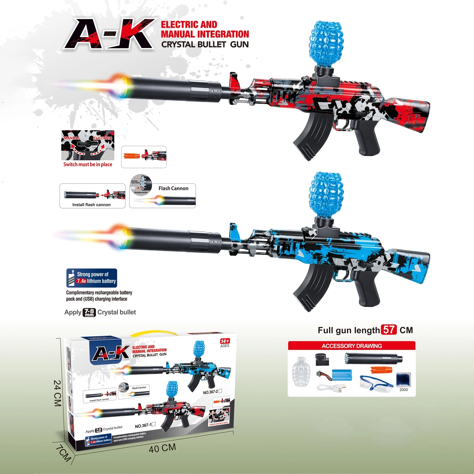 AK47 Semi Auto Toys Gel Blaster Rifle With Drum Magazine