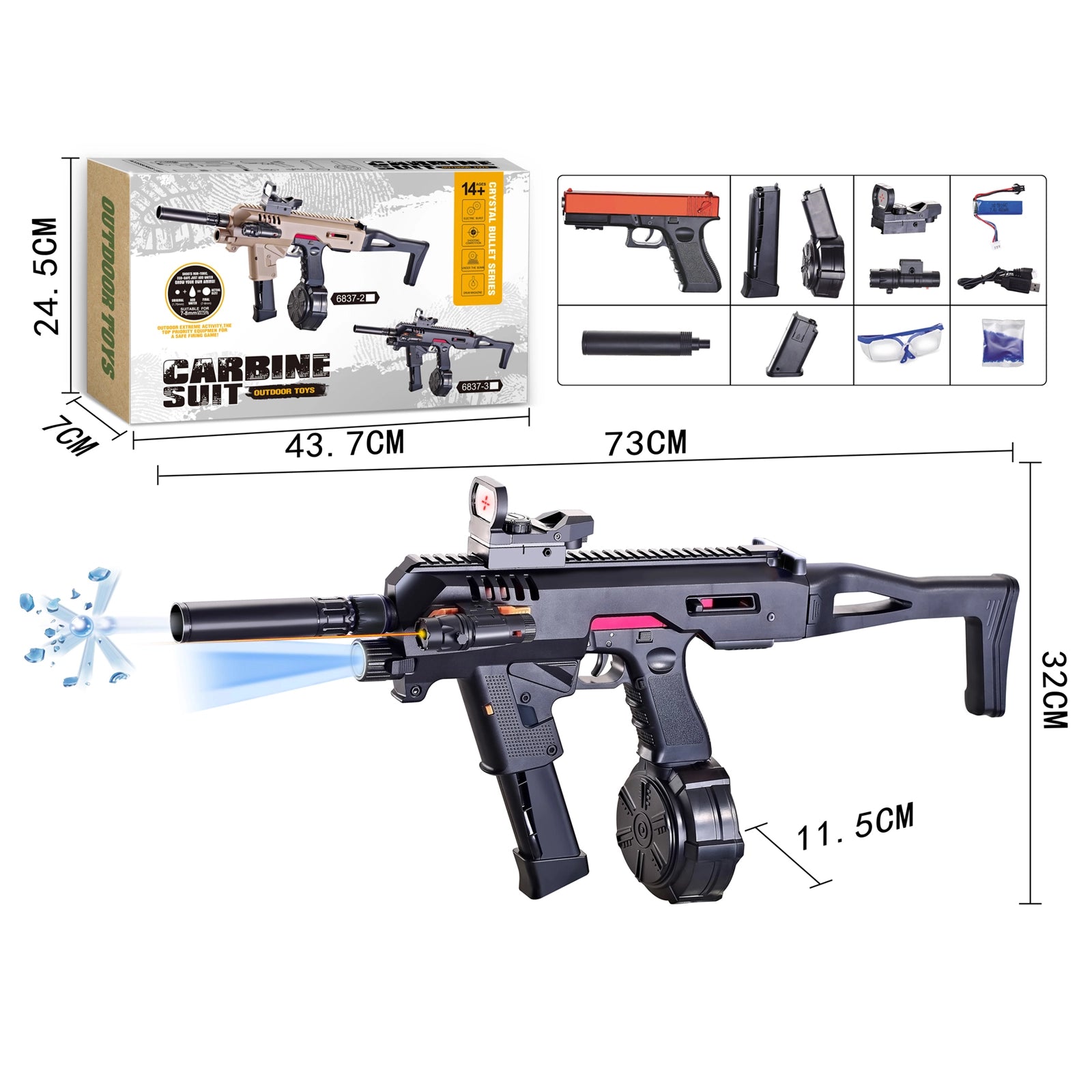 Semi Auto Gel Blaster Gun Glock With Flashlight