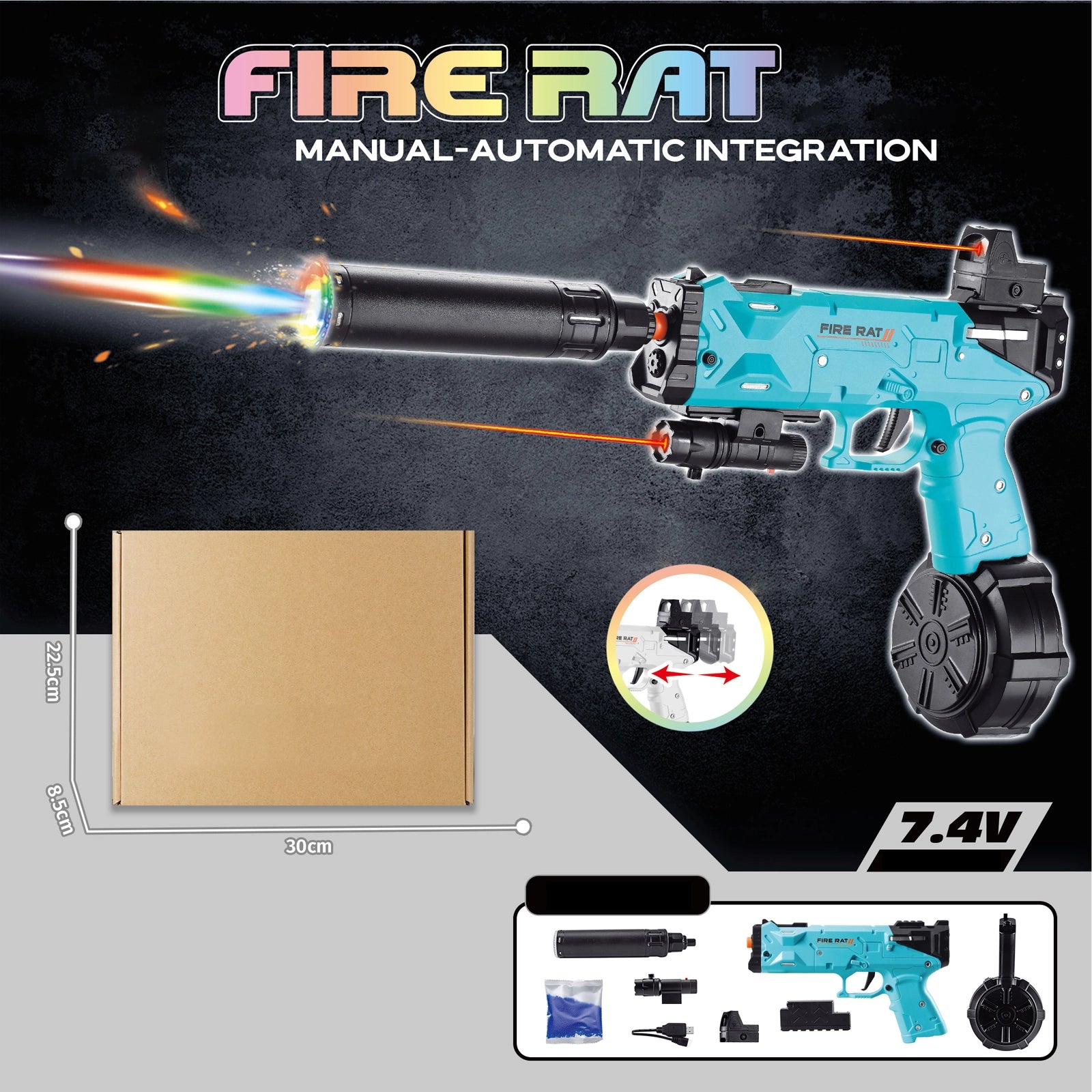 Fire Rat Splatrball Pistol Gun blue