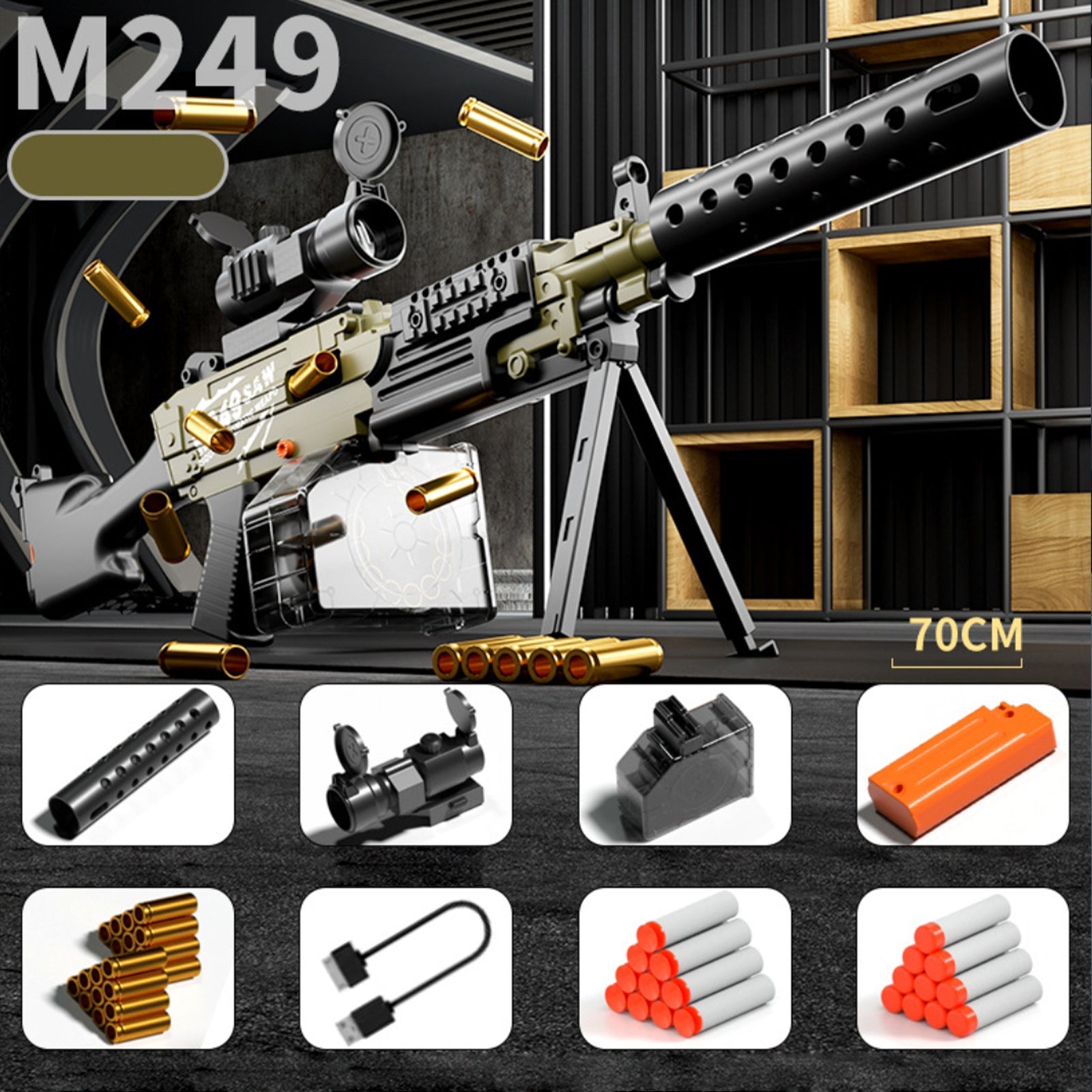 M249 Realistic Nerf Full Auto Machine Gun With Tripod