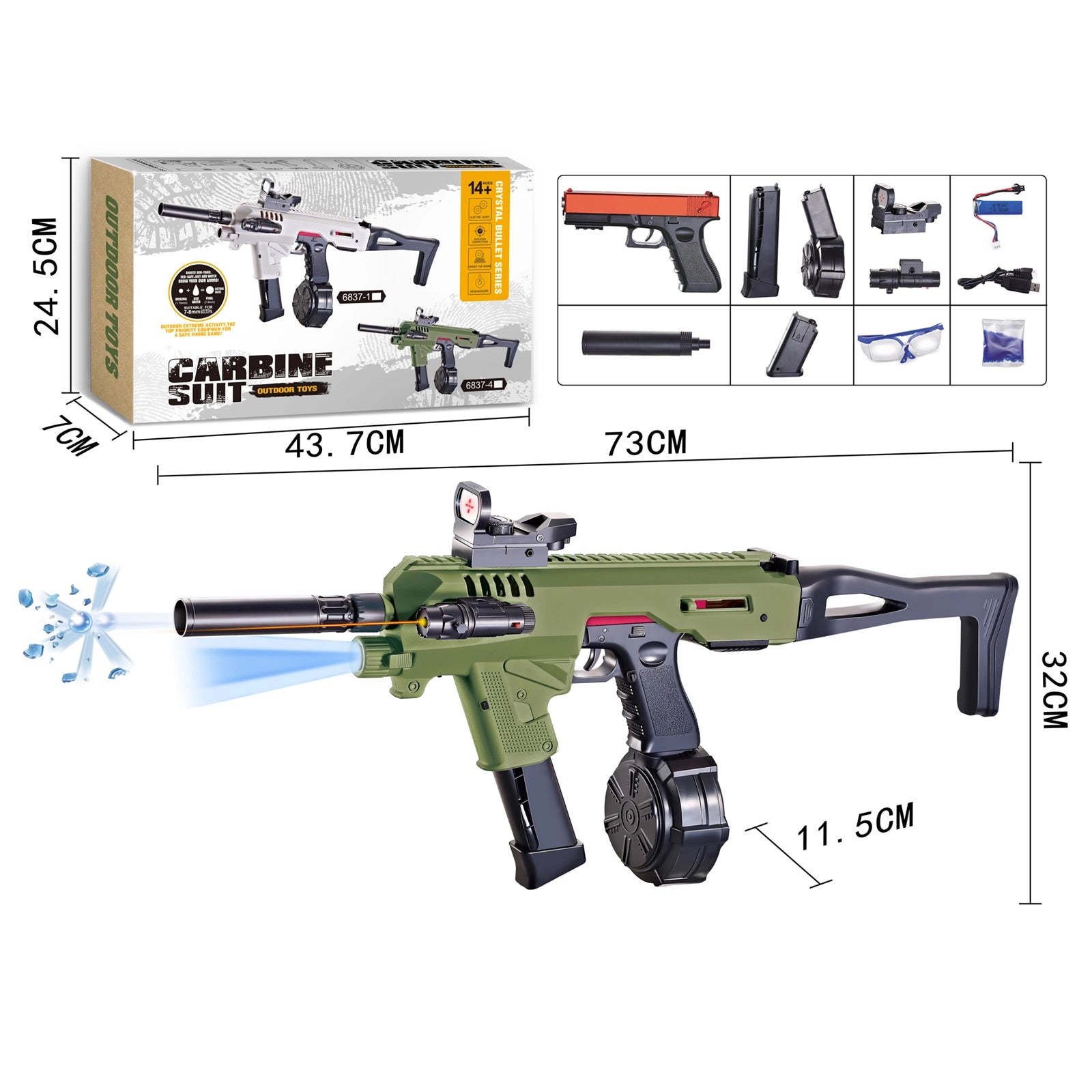 Semi Auto Gel Blaster Gun Glock With Flashlight