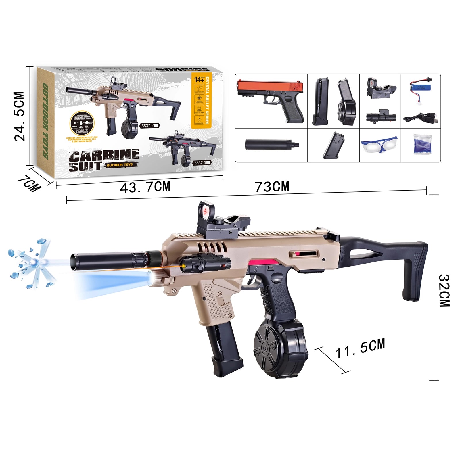 Semi Auto Gel Blaster Gun Glock With Flashlight