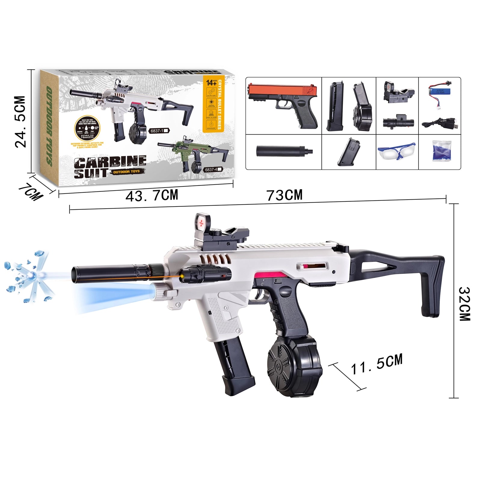 Semi Auto Gel Blaster Gun Glock With Flashlight